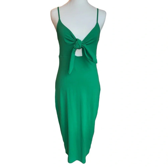 Susana Monaco Isadora Green Midi Spaghetti Strap Tie Front with Cutout Dress M - Picture 4 of 13